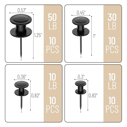 Image of Mr. Pen- Double Headed Picture Hanging Nails, 40 Pack, Black | Push Pins for Wall