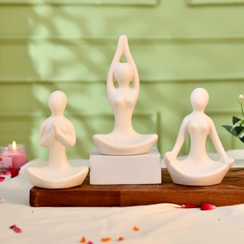 Image of CraftVatika Home Decor Decoration Items for Living Room, Modern Art Lady Yoga Posture Set of 3, Decorative Showpiece Gift for Women, Housewarming Wedding Gifts, Office Shelf Decorations