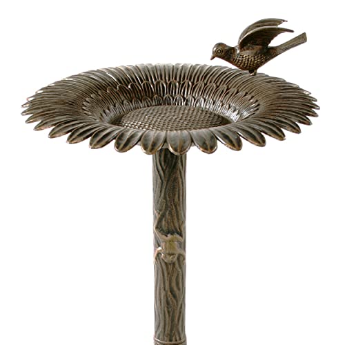 Image of Oakland Living 5065AB Antique Bronze Sunflower Design Aluminum Birdbath