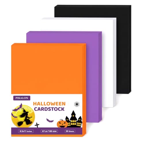 30 Sheets Halloween Cardstock 8.5' x 11', 65 lb, Black Orange Purple White