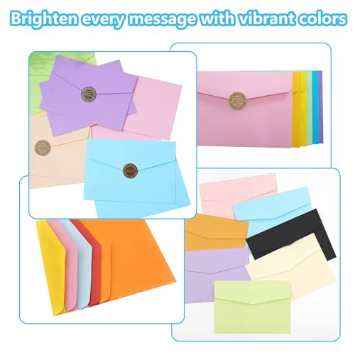 70 Stück Farbige Briefumschläge, Mini Umschläge 14 Farben, Kleine Umschläge für Hochzeiten, 5 Blatt Selbstklebende Aufklebern, Bunte Umschlägen für Geburtstage, Mini Briefumschläge für Geschenke
