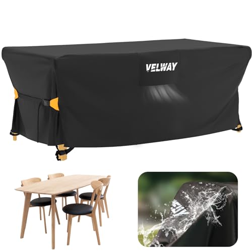 Velway Coperture per Mobili da Giardino Impermeabile: Copertura Tavolo Giardino Esterno con sfiato d'Aria Antivento Telo Copri Tavolo Arredo Rettangolare (Nero 170x95x74cm)