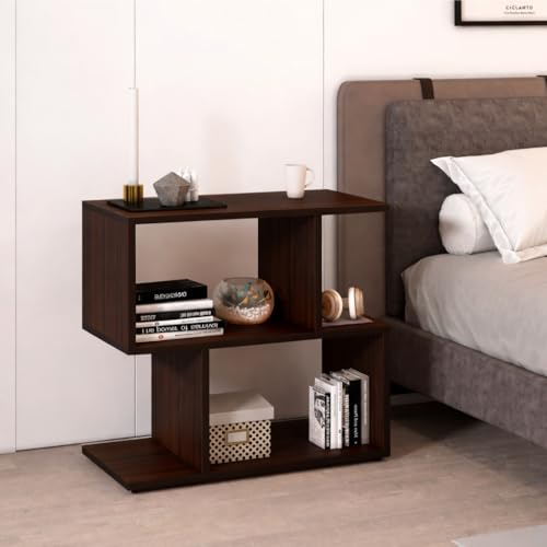 Image of Firebees Modern Bedside Table for Bedroom with Open Storage | Nightstand & Side Tables for Bedroom | End Table, Small Space Coffee Table and Corner Table for Living Room Decor | Dark brown 48x20x43 cm