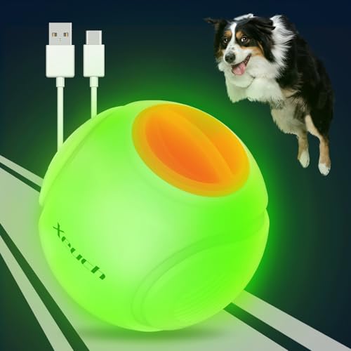 Xeuch LED Dog Ball Rechargeable, Light Up Dog Ball Toys, Bounce-Activated Durable Fetch Ball, Natural Rubber, Unique Scent, 2.5 inches, for Small & Medium Dogs (Orange)