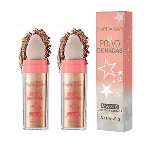 2 PCS Polvo De Hadas HANDAIYAN Fairy Highlight Patting Powder Highlighter Stick Highlighter Body Brightens the Natural Three-dimensional Face Powder Blusher (03# Golden Brown)