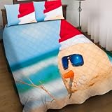 Morbuy Ligera Colcha Bouti para Cama, Cubrecama Transpirable Suave con Dos Funda de Cojin, Estilo Navideño Colcha Cubre Cama Multiusos para Primavera y Verano (200 * 230cm,Playa)