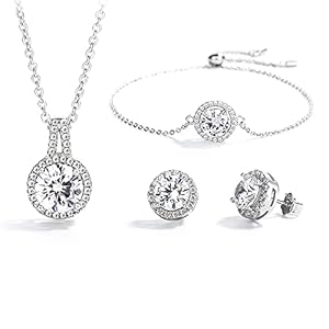 Bridal Wedding Jewelry Sets Necklace and Bracelet and Earrings Hypoallergenic Crystal Rhinestone Necklace Earrings…