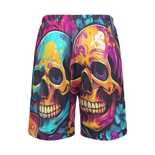 Skull Graffiti Style Men's Sleep Shorts Pajama Pants with Side Pockets Elastic Waistband Drawstring2