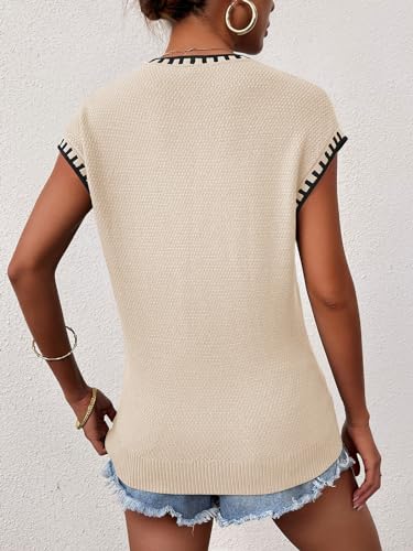 Image of Cap Sleeve Sweater Tops for Women 2026 Knit Summer Sleeveless Tank Vest | Slim Fit, Trendy Color Block, Soft, Skin-Friendly, Strechy, Lightweight, Breathable, Casual Daily Wear