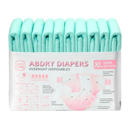 Image of Littleforbig Adjustable Tapes Adult Diaper 10 Pieces - ABDry Ultra Absorbent Diapers 6500 mL Green (X-Large 48 inch-56 inch)