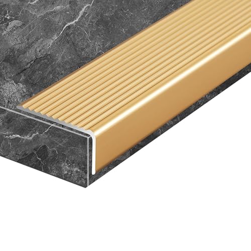 Perfil Angular de Escalera de Aluminio, Perfil de Peldaño de Escalera, Protector de Borde para Escalera, Borde de Peldaño Antideslizante, para Escaleras de Madera, Vinilo o Baldosas(Gold,W 5 x H 2cm)