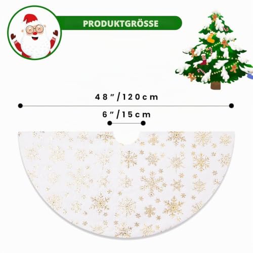 Lanpn Weihnachtsbaum Decke Christbaumdecke 120 cm, Groß Kunstfell Schneeflocken Rund Tannenbaum Decke Unterlage Teppich… – Ansicht 5