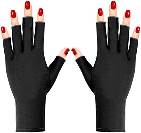 UV Protection Gloves for Gel Manicures, UPF50+ Fingerless Black Nail Gloves