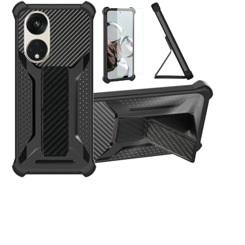 Aroepurt Case for Oppo Reno 8t 5g Phone Case Stand Cover [with Tempered Glass Screen Protector] Hybrid Case [Folding Support Magnetic] [Frosted anti-fingerprint] Black