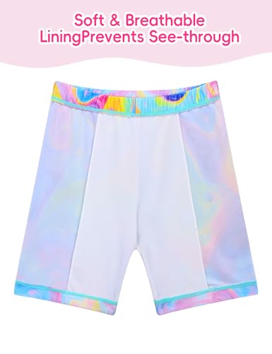 Image of Girl Swimsuits 2 Pieces Multicolor Short Sleeve Quick Dry Durable Rash Guard Set with Shorts