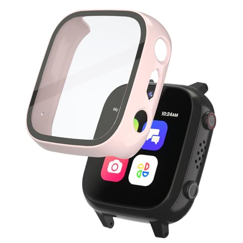 SimpleThings Screen Protector Compatible with Cosmo JrTrack 3 and 4 Kids Smart Watch, 1Pack Hard PC Case with HD Clear Tempered Glass Screen Protector for Kids Boys Girls (Pink)