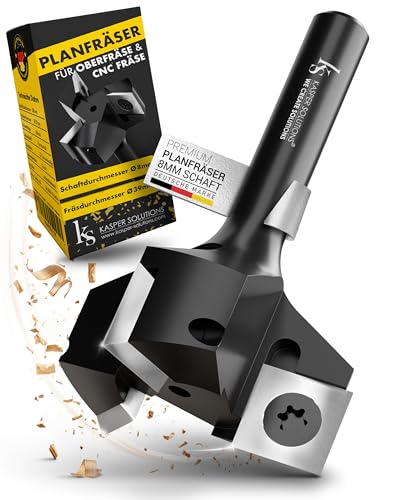 Kasper Solutions® Planfräser 8mm Schaft - Profi Hobelfräser für Oberfräse & CNC-Fräse - Robuster Holzfräser - Schaftfräser für eine präzise Bearbeitung - Abrichtfräser
