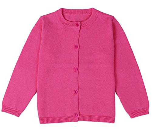 GSVIBK Girls Cardigan Long Sleeve Crewneck Cardigans Solid Knit Button Sweater Cardigan Baby Girl 5-6Y Rose Red 6112