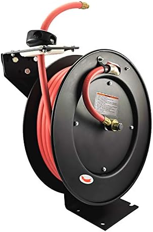 3/8" x 50-Foot Auto-Retracting Rubber Air Hose Reel – Directs Air Away from Operator, Auto-Latch Mechanism for Safety & Convenience