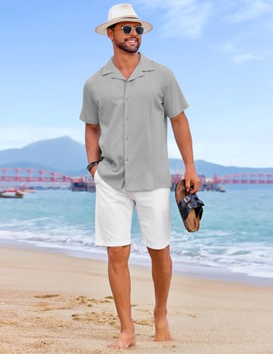 COOFANDY Guayabera Shirts for Men Cuban Short Sleeve Button Down Summer Shirts Linen Shirts3
