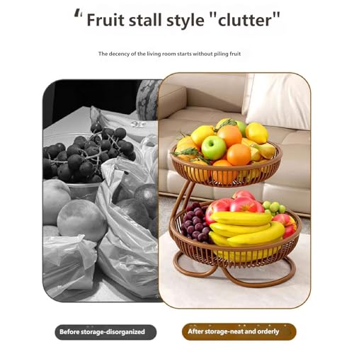Cesta de frutas de hierro de metal negro con dos pisos para mesa de cocina 7