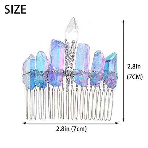 Campsis Gem Quartz Hair Comb Handmade Natural Crystal Quartz Side Comb Crystal Stone Mermaid Tiara Hair Accessory Birdal Bide Wedding Cosplay Festival Parties Photography For Women And Girls #TOP4