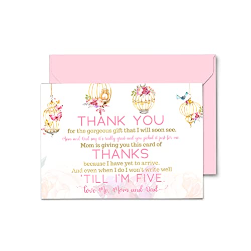 Fancy Floral Baby Shower Thank You Cards (15 Pack) Prefilled Girls Notecards With Envelopes Babies Registry Gifts – Pink And Gold Theme – 4X6 Blank Stationery #TOP29