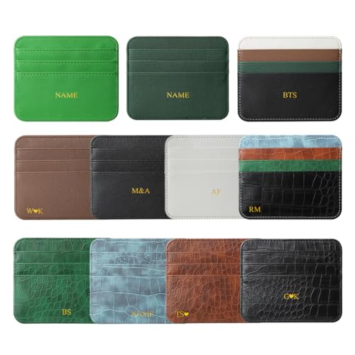 Personalized Credit Card Holder for Women, Luxury Vegan Leather Slim Wallet, Custom Initials Name Monogram Minimalist Thin Front Pocket Wallet, Gift for Birthday Christmas Thanksgiving, Black, Brown