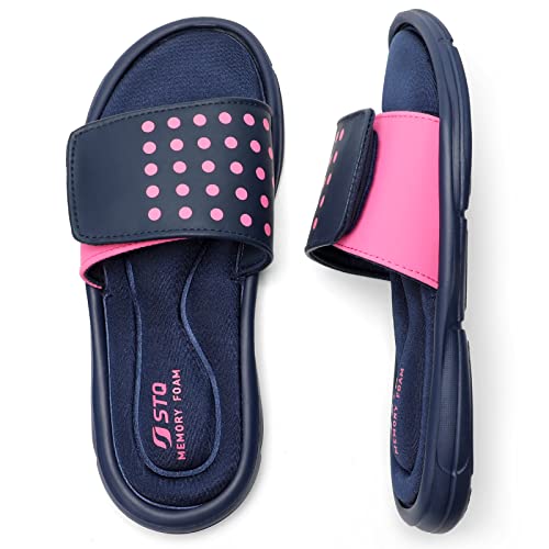 Stq Slide Sandals For Women With Memory Foam Lightweight Recovery Cushioned Slide Shoes Navy For Beach Roes 10 #TOP18