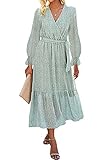 BTFBM Women's Casual Dresses Long Sleeve Wrap V Neck Floral Print Bohemian Swing A-Line Pleated Hem...