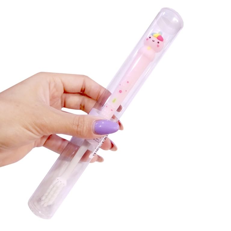 IndusBay® Kids Toothbrush with Storage Case, Unicorn Design Soft Tooth Brush, Extra Microfiber Soft Bristles Toothbrush for 3-6 Years old Children, Girls, White - Image 3 thumbnail
