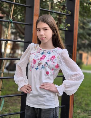 Image of Arshiner Girls Long Sleeve Shirt with Ruffle Cuffs Polka Swiss Dots Kids Girls Pullover Shirts Cute Crewneck Girls Top