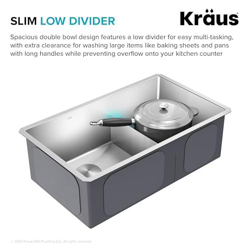 Kraus Kitchen Sinks Undermount - 32 Inch Stainless Steel Kitchen Sink, 60/40 Double Bowl, 16 Gauge, Model KHU103-32 - image 9