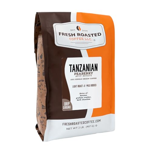 Fresh Roasted Coffee, Tanzanian Peaberry, 2 lb (32 oz), Light Roast, Kosher, Ground