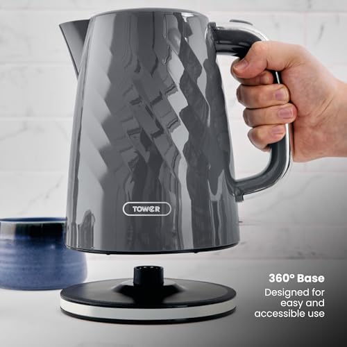 Image of Tower Premium Windsor Electric Kettle 1.7L, 1350W | Strix Controller, Rapid Boil in 45 Seconds, Auto Shut-Off, Boil-Dry Protection, 360 Power Base, Water Level Indicator, 2.5 Year Warranty (Grey)