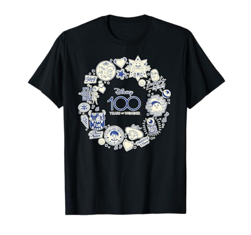 T-shirt Bleu Disney 100 Pixar Happy Faces imprimé rond pour adulte au quotidien