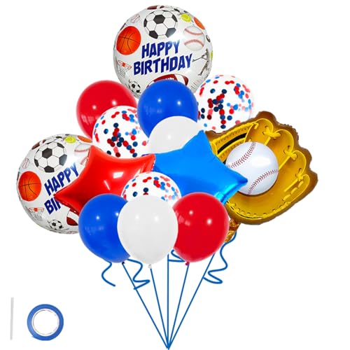 14Pcs Baseball Party Balloons 1Pcs 20 Inch Baseball Glove Jumbo Foil Mylar Balloon Baseball Bat Balloons Confetti Red and Blue white Foil Balloon Supplies for Birthday Sports Theme Supplies