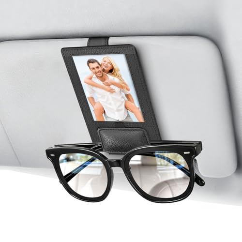 Rosaver New 2 in 1 Sunglass & Photo Holder for Car, Strong Magnetic Leather Sunglasses Holder, Car Visor Picture Holder Clip, 2026 Upgraded No Fall No Slide Car Visor Accessories