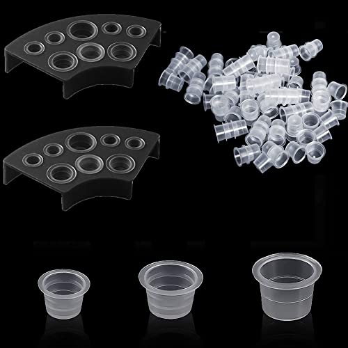 300 Stück Tattoo Farbkappen Cups mit 2 Cups Halterungen, Kunststoff Farbbehälter, Kleine Tinte Pigment Cups Ink Cups Einweg Tattoo Zubehör Cover