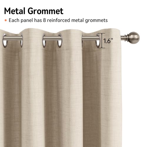 Image of 100% Blackout Shield Curtains, Linen Blackout Drapes 50''W x 72''L, 2 Panels, Natural Flax, Grommet, Thermal Insulated, Full Light Blackout Curtains for Bedroom