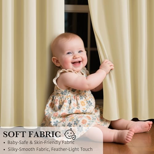 Image of RYB HOME Extra Long 100% Blackout Room Divider Curtains for Bedroom 108 Inch Long, Extra Wide Privacy Sliding Door Blinds for Patio /Living Room /Dining, 1 Panel, W100 x L108, Beige