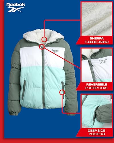 Reebok Girls' Winter Jacket – Reversible Quilted Puffer Coat with Sherpa Fleece Lining – Reversible Jacket for Girls (4-16)2