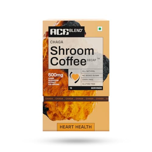 Ace Blend Chaga Shroom Coffee (15 Serves)| 500mg Chaga Mushroom Extract | KSM 66 Ashwagandha | L-theanine | MCT Powder | Heart Health | Regulates Cholestrol | Decaf Instant Coffee | Medium Roast Blend