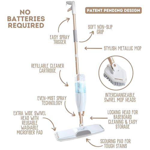 Quick Shine Ultimate Gold Spray Mop Kit, 10 Piece Set w/ Interchangeable Attachments | 2-in-1 Pro Cleaning System w/ Microfiber Pads for All Floor Types | No Batteries Needed by Quick Shine - Image 3