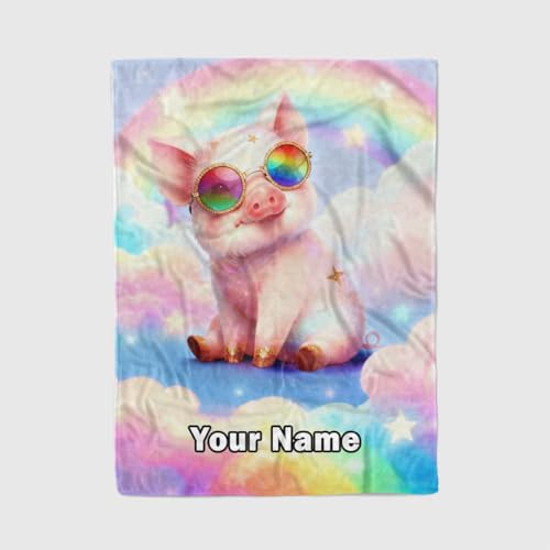 XHENTAI Girls Personalised Pig Blanket – Custom Name Flannel Throw, Cute Soft Fleece for Sofa, Bed Or Travel