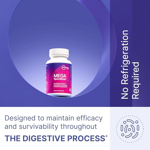 Microbiome Labs MegaSporeBiotic – Sporenbasiertes Probiotikum mit 4 Bacillus-Stämmen, aktive Bakterien für Männer & Frauen, vegan, zur Unterstützung der Darmflora, lagerstabil, 60 Kapseln