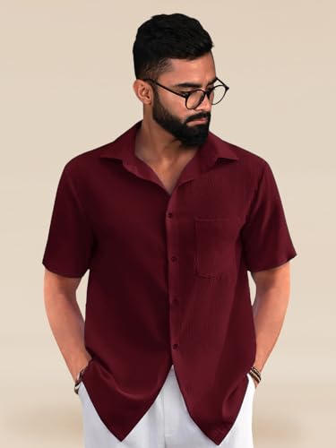 Image of Tee Projekt Solid Shirt for Men's ||Pop corn Shirt|| Solid Shirt for Men's|| Casual Shirt for Men||Half Sleeve Spread Collar Shirt for Men