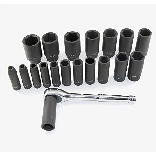 Goswift 19Pcs 1/2" Impact Socket Set, 6-Point Deep Socket, Cr-V Steel, 3/8 Inch - 1-1/2 Inch #TOP6