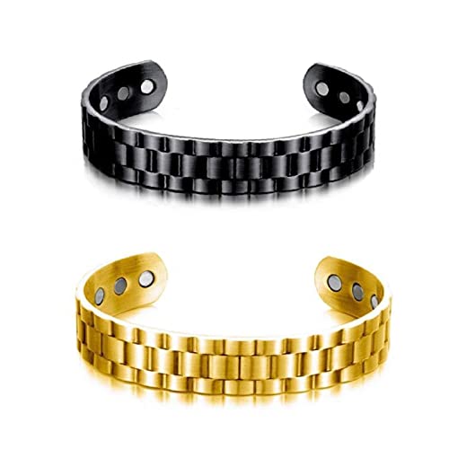 kdlgjdv CopperHeal SugarDown Ther_apeutic Bracelet, Pure Copper Magnetic Bracelet for Women and Men, Magnetic Copper Bracelet (Black+Gold)