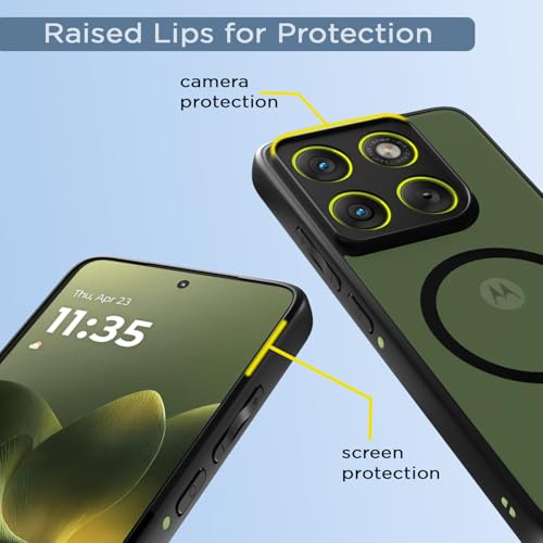 Image of Amazon Basics Back Cover for Motorola Moto Edge 70 5G Compatible with Mag-Safe | Shockproof Design | Hard Transparent Back Case (Black Mag-Safe)